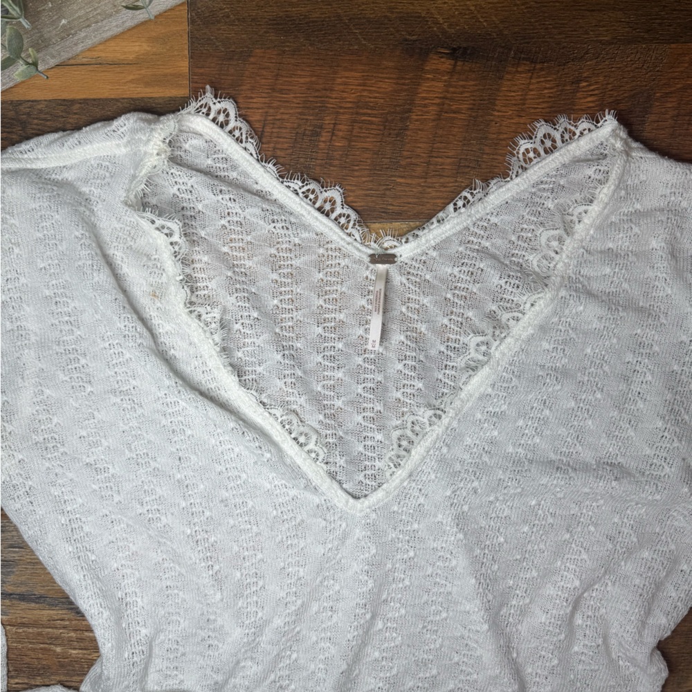 Free People Dream Girl Pointelle Knit Ivory Top- Medium - Picture 3 of 7